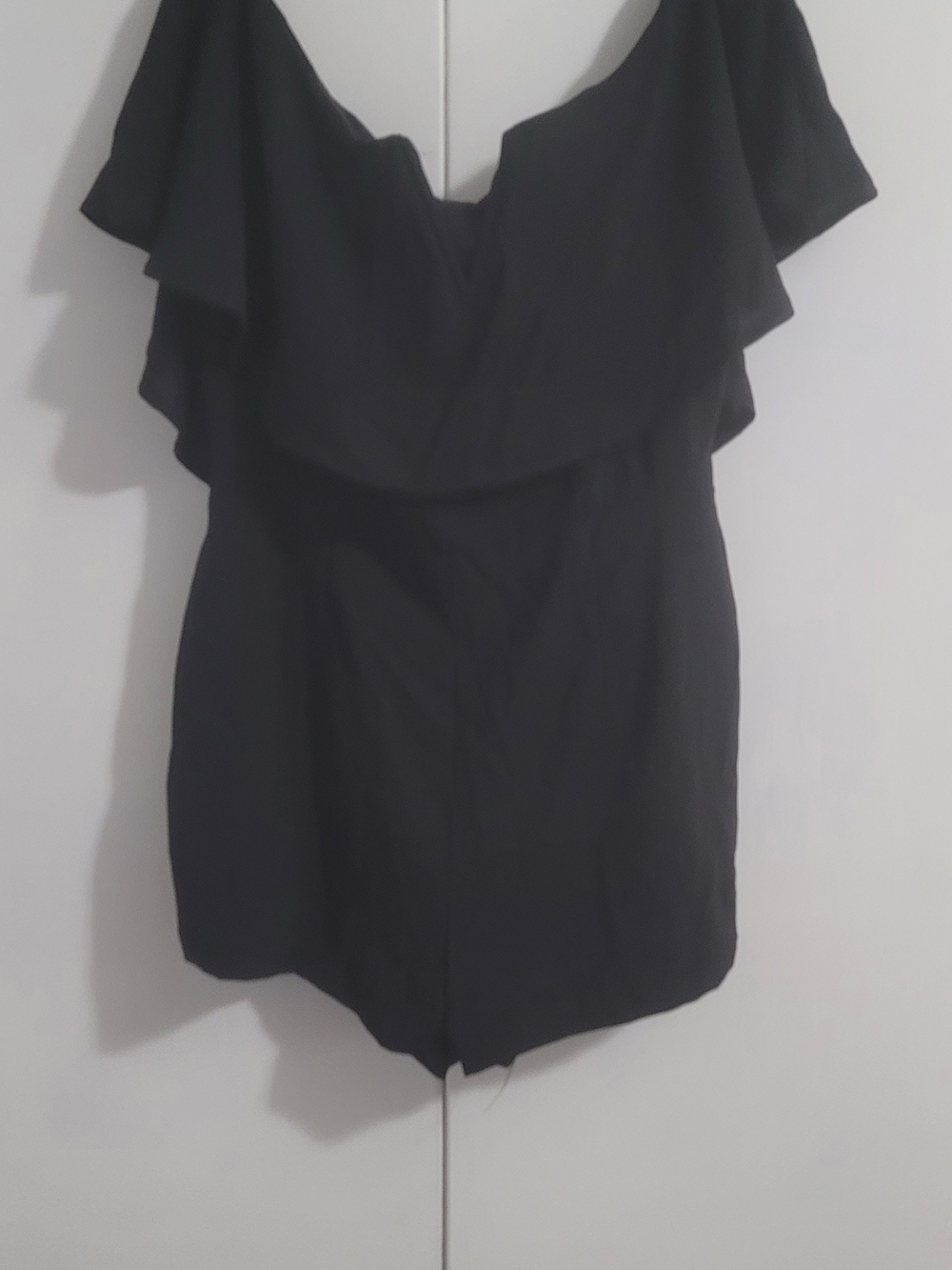 Off-Shoulder Black Ruffle Women's Romper - Picture 3 of 6